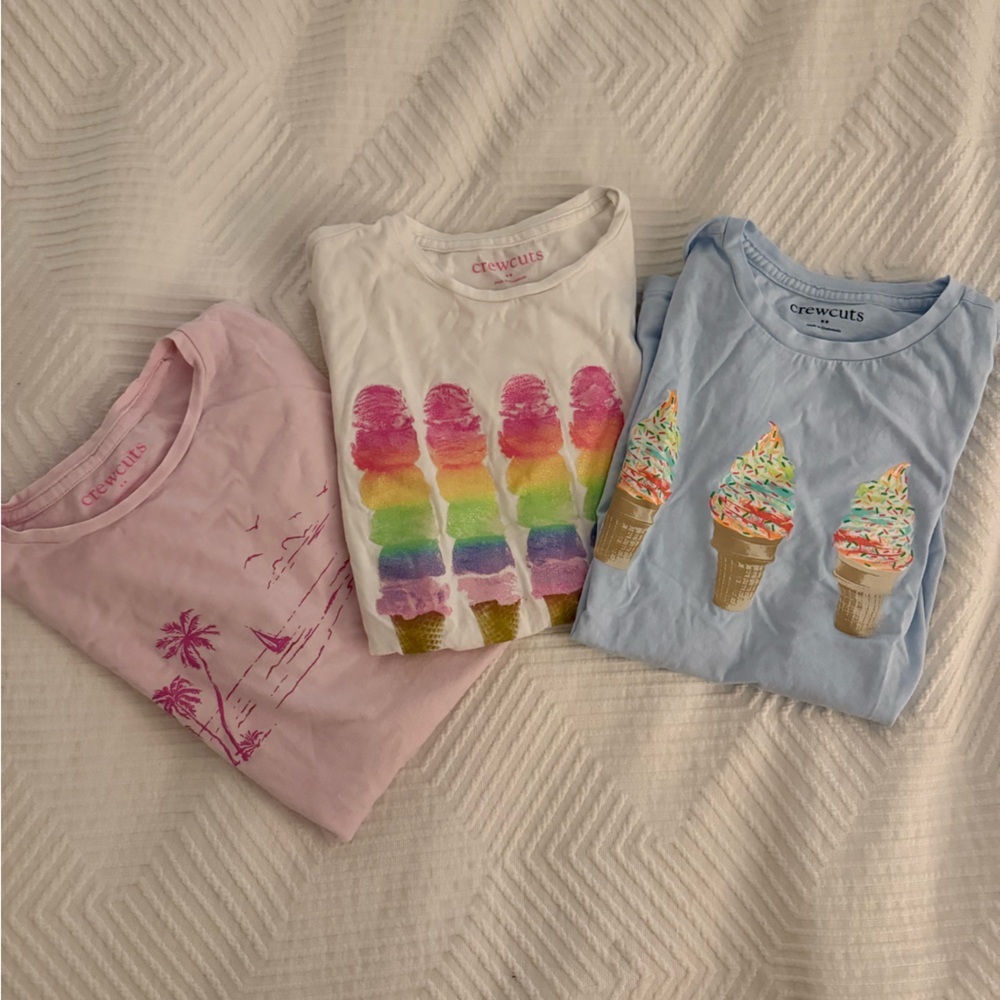 Crewcuts Pink Blue and White Short Sleeve Tees with Playful Ice Cream Designs